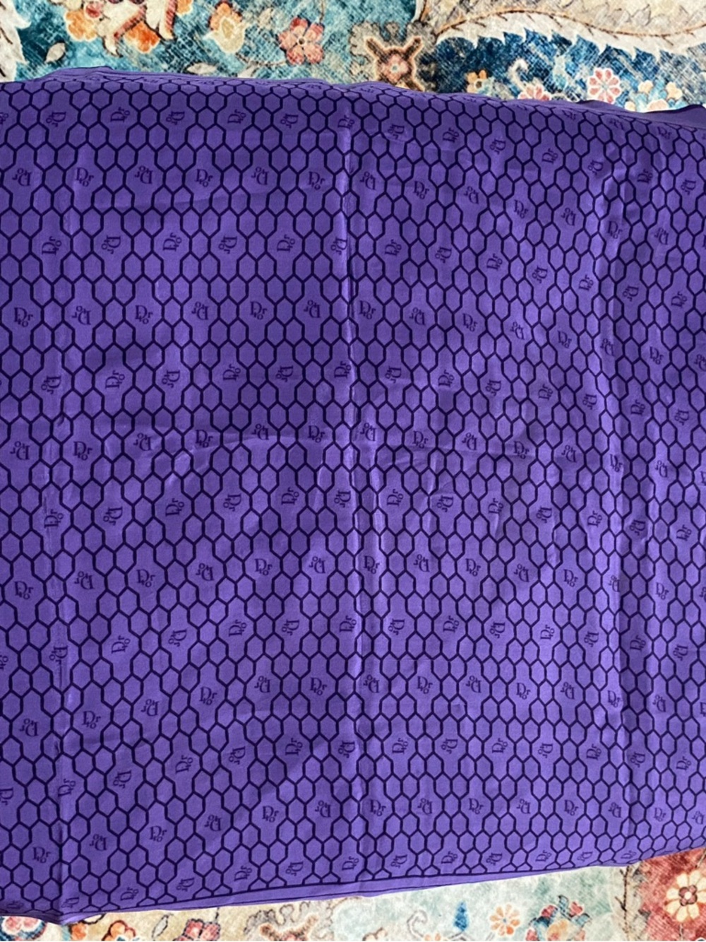 Dior Silk Scarf Vintage Purple Honeycomb Monogram Logo Square 24x24 - Picture 4 of 6